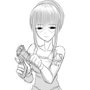 Rating: Safe Score: 0 Tags: 1girl glasses greyscale gun handgun holding_gun human image kusabue_mitsu monochrome pistol sketch solo striped striped_shirt weapon User: admin