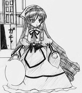 Rating: Safe Score: 0 Tags: 1girl :o blush dress eyebrows_visible_through_hair frills full_body greyscale hair_between_eyes image long_hair long_sleeves looking_at_viewer monochrome neck_ribbon ribbon solo suiseiseki very_long_hair User: admin
