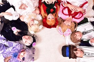 Rating: Safe Score: 0 Tags: 6+girls blonde_hair bow closed_eyes dress flower hair_ornament hat long_hair mini_hat multiple_cosplay multiple_girls pink_bow realistic rose short_hair silver_hair tagme top_hat User: admin