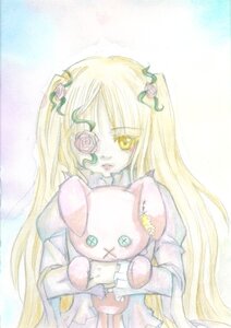 Rating: Safe Score: 0 Tags: 1girl bangs blonde_hair dress eyepatch flower hair_ornament image kirakishou long_hair long_sleeves rose solo stuffed_animal stuffed_bunny teddy_bear traditional_media very_long_hair yellow_eyes User: admin