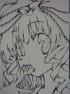 Rating: Safe Score: 0 Tags: 1girl bangs eyebrows_visible_through_hair frilled_hairband greyscale hinaichigo image looking_at_viewer monochrome portrait solo traditional_media User: admin