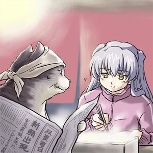 Rating: Safe Score: 0 Tags: 1girl barasuishou book chopsticks holding image long_hair noodles ramen silver_hair smile solo yellow_eyes User: admin
