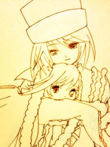 Rating: Safe Score: 0 Tags: 2girls animal_ears frills hat hug image long_sleeves monochrome multiple_girls pair pillow short_hair souseiseki suiseiseki yellow_theme User: admin