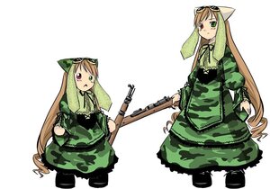 Rating: Safe Score: 0 Tags: 2girls brown_hair dress green_dress green_eyes gun heterochromia image long_hair long_sleeves multiple_girls red_eyes ribbon solo suiseiseki twins very_long_hair weapon User: admin