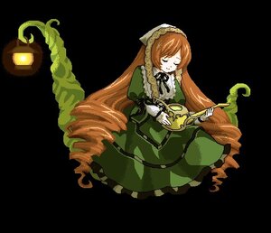 Rating: Safe Score: 0 Tags: 1girl brown_hair closed_eyes dress drill_hair full_body green_dress holding image long_hair long_sleeves ribbon solo style_parody suiseiseki transparent_background very_long_hair watering_can User: admin