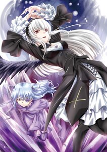 Rating: Safe Score: 0 Tags: barasuishou black_legwear black_wings dress floating_hair frills image lolita_fashion long_hair long_sleeves multiple_girls open_mouth pair ribbon silver_hair suigintou very_long_hair wings yellow_eyes User: admin