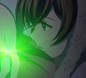 Rating: Safe Score: 0 Tags: 1girl black_hair brown_hair close-up green_eyes hair_ornament image kiss profile solo suiseiseki User: admin