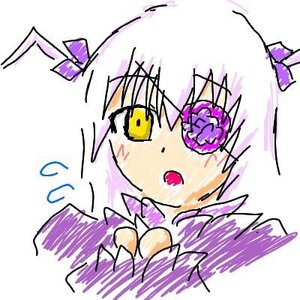 Rating: Safe Score: 0 Tags: 1girl barasuishou blush chibi eyebrows_visible_through_hair flower hair_between_eyes image open_mouth purple_bow purple_dress purple_flower purple_neckwear solo white_background User: admin