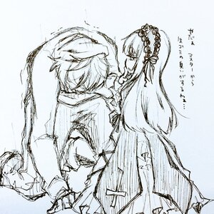 Rating: Safe Score: 0 Tags: 1boy 1girl dress frills hairband image lolita_hairband long_hair long_sleeves monochrome ribbon sketch solo suigintou User: admin