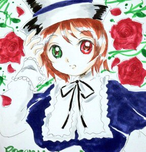 Rating: Safe Score: 0 Tags: 1girl animal_ears camellia cat_ears flower hat image long_sleeves looking_at_viewer millipen_(medium) pastel_(medium) petals pink_rose purple_rose red_eyes red_flower red_rose rose rose_petals short_hair solo souseiseki thorns traditional_media watercolor_(medium) User: admin