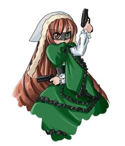 Rating: Safe Score: 0 Tags: 1girl brown_hair dress eyepatch frills green_dress gun handgun heterochromia holding holding_gun holding_weapon image long_hair long_sleeves pistol red_eyes solo suiseiseki very_long_hair weapon white_background User: admin