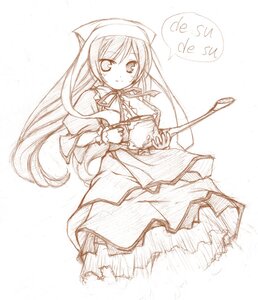 Rating: Safe Score: 0 Tags: 1girl apron blush dress head_scarf image long_hair long_sleeves looking_at_viewer monochrome nun simple_background smile solo speech_bubble suiseiseki white_background User: admin