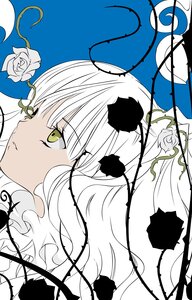 Rating: Safe Score: 0 Tags: 1girl bangs closed_mouth eyebrows_visible_through_hair flower frills from_side green_eyes hat image kirakishou komeiji_koishi looking_at_viewer portrait profile rose short_hair solo spot_color third_eye thorns white_rose User: admin
