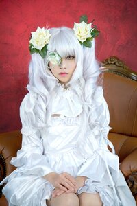 Rating: Safe Score: 0 Tags: 1girl bangs chair dress eyepatch flower hair_flower hair_ornament kirakishou lips long_hair realistic red_lips sitting solo white_dress white_flower white_hair white_rose yellow_eyes User: admin