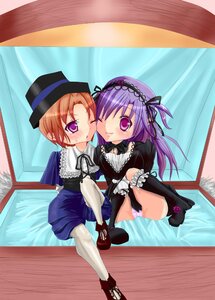 Rating: Safe Score: 0 Tags: 2girls bed blush brown_hair curtains dress hairband hat image lolita_fashion long_sleeves multiple_girls one_eye_closed pair purple_eyes purple_hair short_hair sitting souseiseki suigintou underwear User: admin