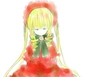 Rating: Safe Score: 0 Tags: 1girl blonde_hair bonnet bow bowtie closed_eyes dress flower image long_hair long_sleeves pink_bow pink_flower pink_rose red_dress rose shinku simple_background solo very_long_hair white_background User: admin
