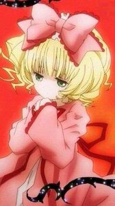 Rating: Safe Score: 0 Tags: 1girl blonde_hair bow dress frills green_eyes hair_bow hina_ichigo hinaichigo image long_sleeves looking_at_viewer lying pink_bow pink_dress red_background short_hair solo User: admin