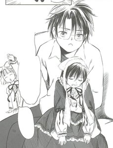 Rating: Safe Score: 0 Tags: 1boy closed_eyes frills glasses greyscale hinaichigo image long_sleeves monochrome pair sakurada_jun suiseiseki User: admin