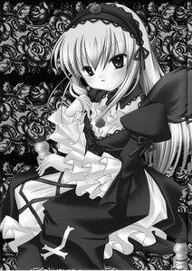 Rating: Safe Score: 0 Tags: 1girl blush doujinshi doujinshi_#102 dress flower frills gothic_lolita greyscale hairband image lolita_fashion lolita_hairband long_hair long_sleeves looking_at_viewer monochrome multiple rose solo suigintou traditional_media wings User: admin