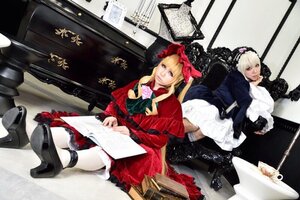 Rating: Safe Score: 0 Tags: 2girls blonde_hair dress high_heels long_sleeves looking_at_viewer multiple_cosplay multiple_girls red_dress shoes sitting tagme User: admin