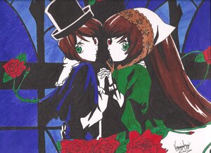 Rating: Safe Score: 0 Tags: 2girls brown_hair dress flower green_eyes hat heterochromia holding_hands image interlocked_fingers long_hair long_sleeves looking_at_viewer multiple_girls pair red_eyes red_flower red_rose rose short_hair siblings sisters souseiseki suiseiseki thorns top_hat twins User: admin