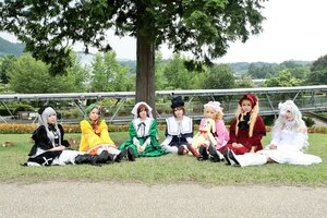 Rating: Safe Score: 0 Tags: blonde_hair brown_hair closed_eyes day long_hair multiple_boys multiple_cosplay multiple_girls sitting smile tagme tree white_hair User: admin