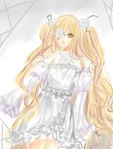 Rating: Safe Score: 0 Tags: 1girl blonde_hair dress eyepatch flower frills hair_flower hair_ornament image kirakishou long_hair puffy_short_sleeves puffy_sleeves rose solo twintails very_long_hair white_dress white_flower white_rose yellow_eyes User: admin