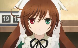 Rating: Safe Score: 0 Tags: 1girl :o black_ribbon brown_hair dress frills green_eyes heterochromia image long_sleeves looking_at_viewer neck_ribbon red_eyes ribbon solo suiseiseki User: admin