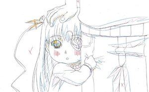 Rating: Safe Score: 0 Tags: 1girl :o barasuishou blush hand_on_another's_head image long_hair long_sleeves looking_at_viewer monochrome out_of_frame parted_lips simple_background sketch solo spot_color upper_body white_background User: admin