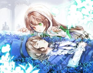 Rating: Safe Score: 0 Tags: 2girls blue_dress blue_flower blue_rose brown_hair closed_eyes dress flower frills green_eyes hat heterochromia image long_hair long_sleeves multiple_girls pair red_eyes rose short_hair siblings souseiseki suiseiseki User: admin