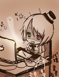 Rating: Safe Score: 0 Tags: 1girl chibi green_eyes hat heterochromia image mononobe_no_futo red_eyes solo souseiseki tate_eboshi User: admin
