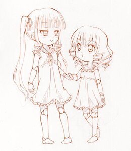 Rating: Safe Score: 0 Tags: 2girls doll_joints dress drill_hair full_body hinaichigo holding_hands image joints long_hair monochrome multiple_girls pair shinku standing twin_drills twintails User: admin