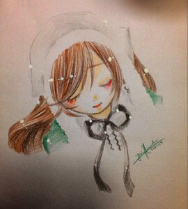 Rating: Safe Score: 0 Tags: 1girl bangs black_neckwear brown_hair closed_eyes collared_shirt image photo portrait signature solo suiseiseki traditional_media watercolor_(medium) User: admin