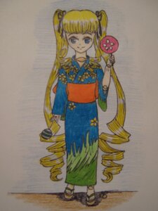 Rating: Safe Score: 0 Tags: 1girl bangs blonde_hair blue_eyes drill_hair fan full_body holding image japanese_clothes kimono long_hair long_sleeves looking_at_viewer obi paper_fan ringlets sandals sash shinku smile solo standing traditional_media twin_drills twintails uchiwa very_long_hair User: admin