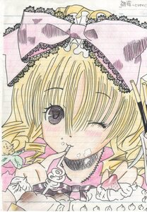 Rating: Safe Score: 0 Tags: 1girl blonde_hair bow cake drill_hair eating food food_on_face hinaichigo image pink_bow solo traditional_media User: admin
