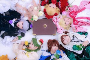 Rating: Safe Score: 0 Tags: blonde_hair blue_eyes bow brown_hair closed_eyes dress flower frills green_hair hair_ornament hat hina_ichigo kanaria long_hair multiple_boys multiple_cosplay multiple_girls rose shinku souseiseki tagme User: admin