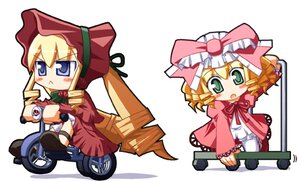 Rating: Safe Score: 0 Tags: 2girls :< :o blonde_hair blue_eyes blush bonnet bow chibi doll dress drill_hair eyebrows eyebrows_visible_through_hair frills green_eyes ground_vehicle hair_bow hina_ichigo hinaichigo image long_hair long_sleeves looking_at_viewer lowres multiple_girls pair pink_bow pink_dress red_dress rozen_maiden shinku short_hair sidelocks simple_background standing tricycle twintails very_long_hair wheel white_background User: admin