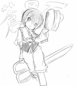 Rating: Safe Score: 0 Tags: 1girl eyebrows_visible_through_hair frills greyscale halo holding image long_sleeves looking_at_viewer monochrome short_hair smile solo souseiseki standing User: admin