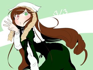 Rating: Safe Score: 0 Tags: 1girl blush braid brown_hair dress green_background green_dress green_eyes heterochromia image long_hair long_sleeves looking_at_viewer red_eyes solo suiseiseki very_long_hair User: admin