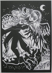 Rating: Safe Score: 0 Tags: 1girl crescent_moon dress flower frills greyscale image long_hair long_sleeves monochrome moon night open_mouth ribbon rose sky solo suigintou traditional_media wings User: admin