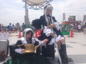 Rating: Safe Score: 0 Tags: boots building city long_hair maid maid_headdress multiple_cosplay multiple_girls sitting tagme umbrella User: admin