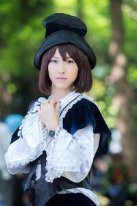 Rating: Safe Score: 0 Tags: 1girl blurry blurry_background blurry_foreground bokeh brown_hair depth_of_field frills hat heterochromia lips long_sleeves looking_at_viewer red_eyes short_hair solo souseiseki watch User: admin