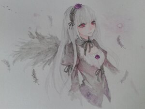 Rating: Safe Score: 0 Tags: 1girl bangs black_ribbon black_wings closed_mouth detached_collar dress feathered_wings feathers flower frills grey_background hairband image juliet_sleeves long_hair long_sleeves looking_at_viewer neck_ribbon puffy_sleeves red_eyes ribbon rose silver_hair solo suigintou very_long_hair wings User: admin