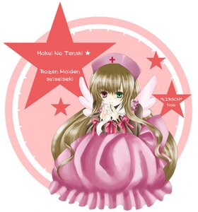 Rating: Safe Score: 0 Tags: 1girl bow brown_hair dress frills green_eyes hat heterochromia image long_hair long_sleeves looking_at_viewer pink_dress red_eyes solo star_(symbol) suiseiseki vertical_stripes wings User: admin