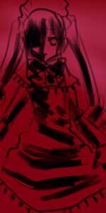 Rating: Safe Score: 0 Tags: 1girl dress image long_hair maid maid_headdress monochrome red_background red_theme shinku solo weapon User: admin