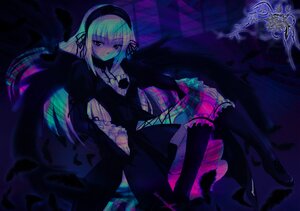 Rating: Safe Score: 0 Tags: 1girl black_legwear dress frills hairband image juliet_sleeves lolita_fashion long_hair long_sleeves looking_at_viewer ribbon sitting solo suigintou very_long_hair wings User: admin