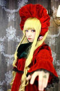 Rating: Safe Score: 0 Tags: 1girl bangs blonde_hair blue_eyes blurry blurry_foreground bonnet depth_of_field dress flower foreshortening lips long_hair long_sleeves looking_at_viewer outstretched_arm outstretched_hand reaching rose shinku snow solo User: admin
