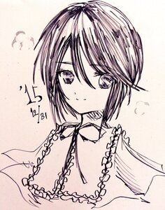 Rating: Safe Score: 0 Tags: 1girl bird closed_mouth eyebrows_visible_through_hair frills hair_between_eyes image looking_at_viewer monochrome musical_note short_hair smile solo souseiseki upper_body User: admin