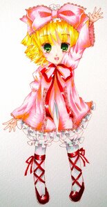 Rating: Safe Score: 0 Tags: 1girl :d arm_up blonde_hair bloomers bow cross-laced_footwear dress frills full_body green_eyes hair_bow hina_ichigo hinaichigo image long_sleeves looking_at_viewer open_mouth pink_bow pink_dress ribbon shoes short_hair smile solo standing underwear white_bloomers User: admin