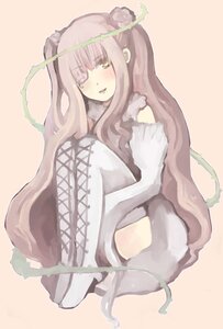 Rating: Safe Score: 0 Tags: 1girl bare_shoulders blush dress flower hair_over_one_eye image kirakishou long_hair pink_hair plant sitting solo striped vertical-striped_legwear vertical_stripes very_long_hair vines User: admin